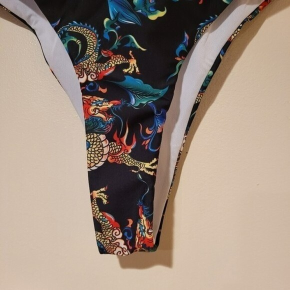 Shein Chinese Dragon Printed High Waisted Cheeky Bikini Swim Bottoms Size M - Picture 4 of 9